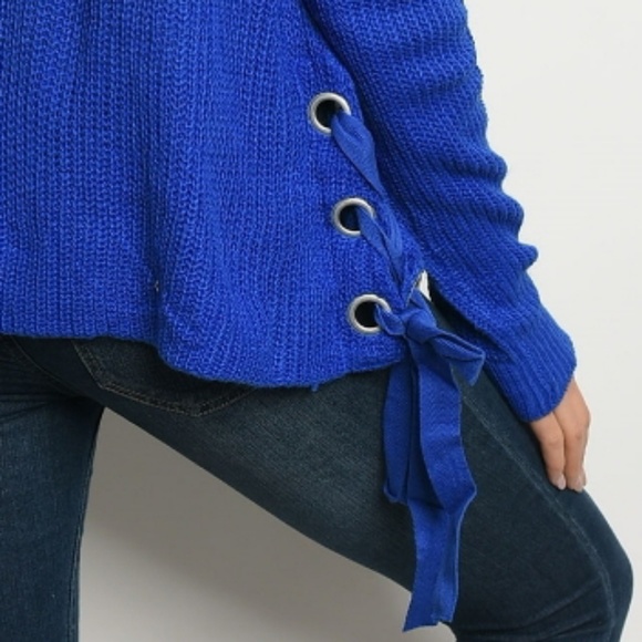 💙 Royal Blue Grommet Side Tie Sweater - Picture 3 of 4